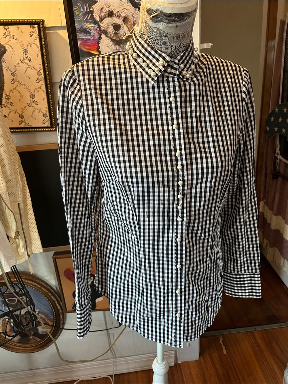 Black & White Gingham Button-Up Blouse - Women